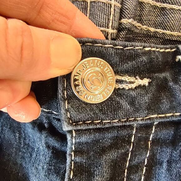 True Religion Dark Wash Boot Cut Crystal Pocket Jeans Waist Size 28 - Picture 10 of 15